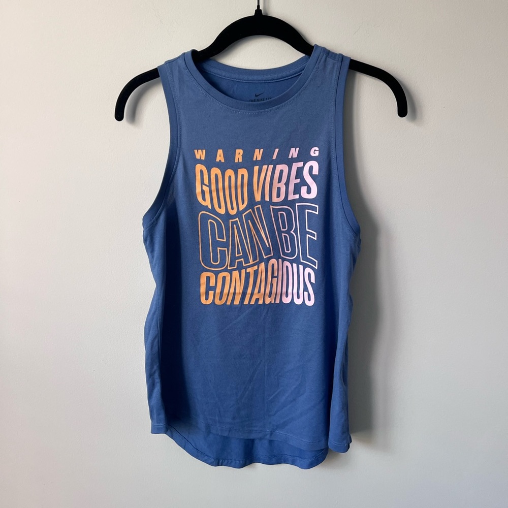 Nike Dri-Fit Tank Top, Blue, Graphic Logo, Activewear, Woman's Small